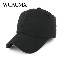 Wuaumx, однотонная зимняя бейсболка для мужчин с ушками, теплая Бейсболка из хлопка, головные уборы для отца, защита ушей
