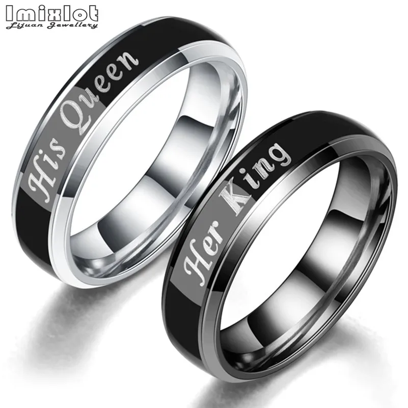 cheap Stainless Steel Rings Temperature Mood Emotion Feeling Change Color His Queen Her King Women Men Couple Ring