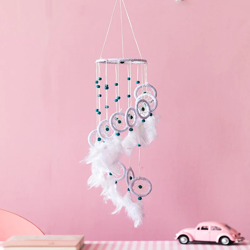 

Indian Dream-catcher Girl Heart Simple DIY Handmade Creative Hanging Bells Hanging Role Feathers Wind Chimes Hanging Decorations