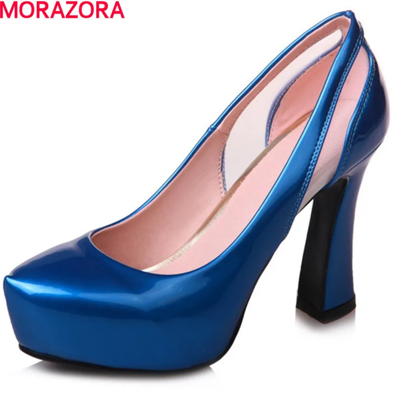 Prix MORAZORA Pu en cuir verni femmes chaussures pompes mode contracté talons hauts chaussures peu profondes grande taille 34 42 plate forme chaussures partie