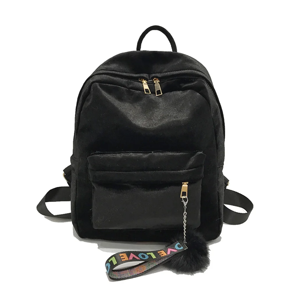 Простая модная повседневная дорожная сумка для покупок на молнии, Женский бархатный рюкзак для подростков, школьная сумка для девочек AB@ W3 - Цвет: Black