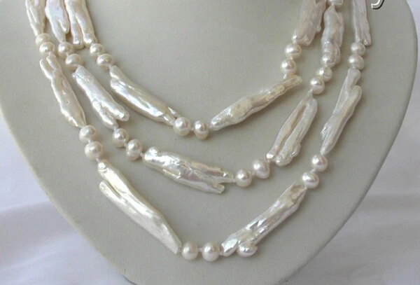 

Jewelr 005318 stunning 3rows big 40mm baroque white freshwater cultured pearl necklace