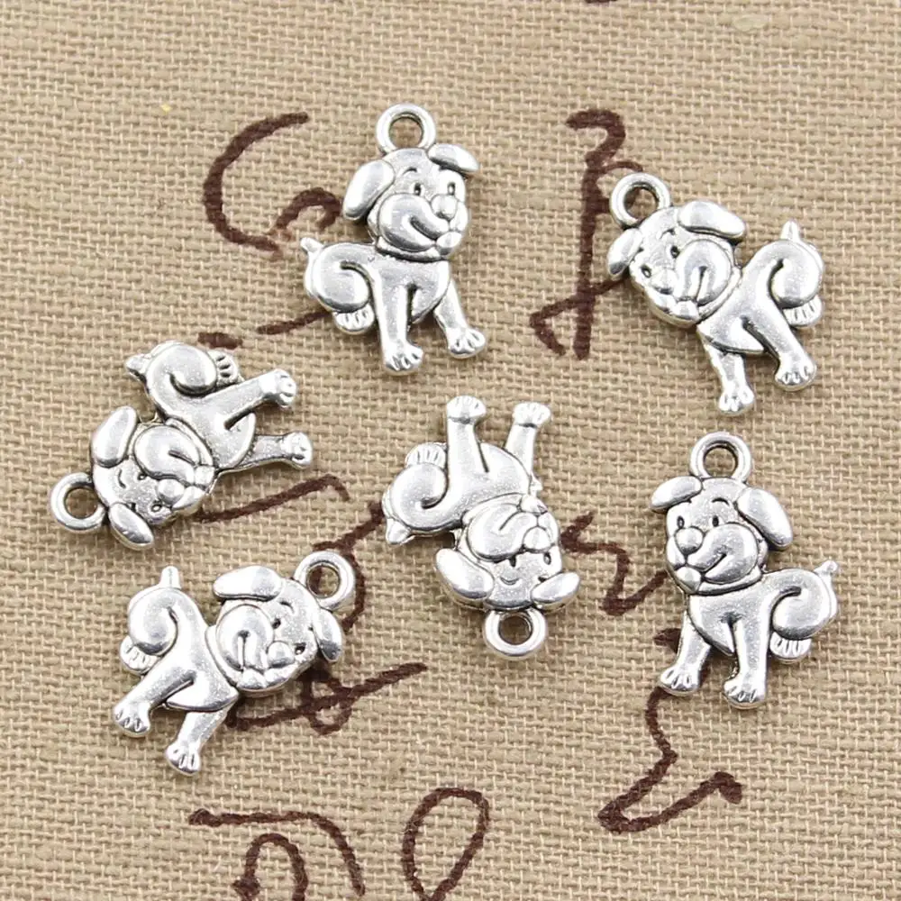 

20pcs Charms double sided lovely dog 17x12mm Antique Silver Plated Pendants Making DIY Handmade Tibetan Silver Jewelry