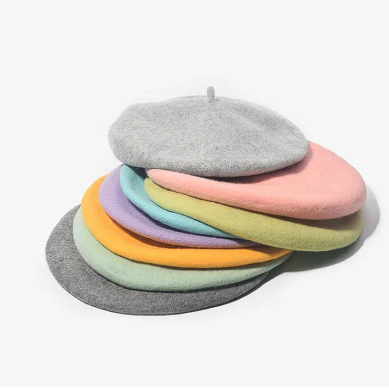 Fashion Woolen Baby Girls Hats Candy Color Elastic Infant Baby Beret Hat for 1-4 Years 1 PC