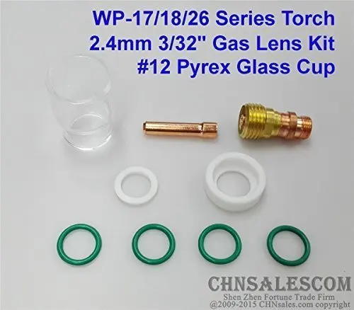 

CHNsalescom 9 pcs TIG Welding Stubby Gas Lens #12 Pyrex Cup Kit for Tig WP-17/18/26 3/32" 2.4mm