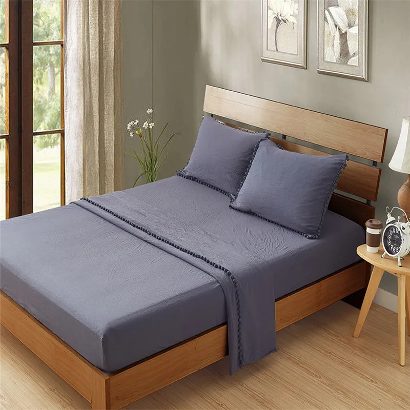 

Fashionable dark grey pure color water bath ball bed protective Sheet Fitted Sets Soft 3/4Pcs Bed Sheet Pillowcase King Size