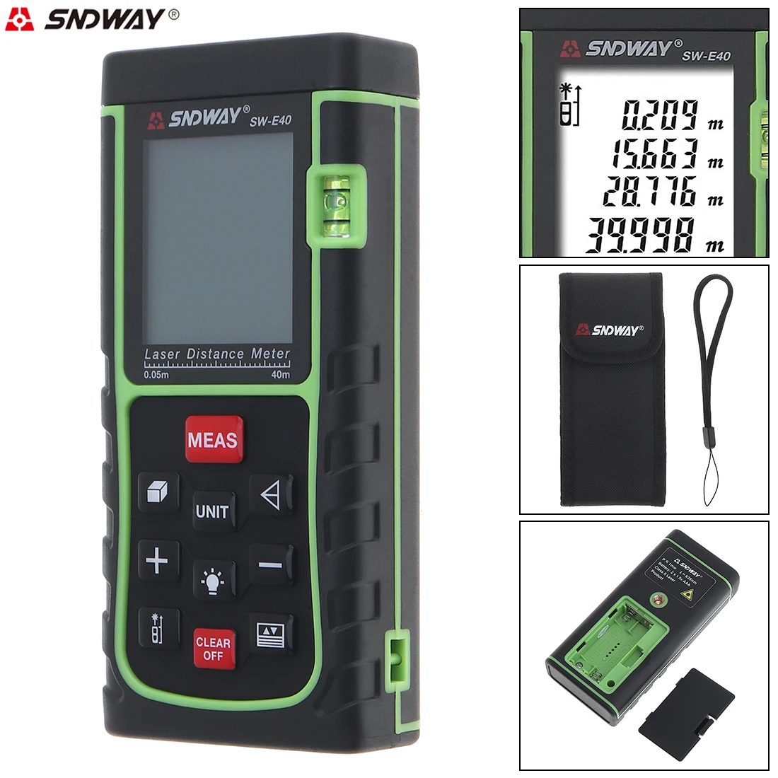 

40M Multi-function Laser Distance Meter with Level Instrument and Backlight Support Single Distance and Continuous Measuring