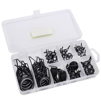 

75Pcs Fishing Rod Guide Tips Carbon Steel Frame with Ceramic Ring Rod Replacement Tip Eye Set