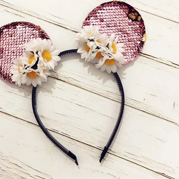 Baby Minnie Mouse Ears Hairband Artificial flower headband hair band for kis Photography Props accessories - Цвет: 1