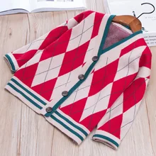 Дети мальчик Diamond Дизайн кардиган осень-зима элегантный мальчик вязаный свитер Топы Детская оптом много одежды обратно в школу