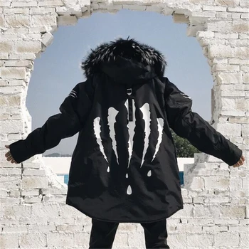 

2019 Three generations of blood claw scratches Men Parkas Jacket Fur Hooded Coat Jacket Mens Parka Padded Thick Warm Coats