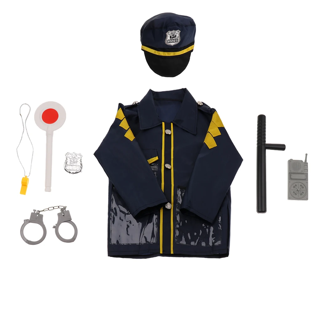 8pcs Clothes Hat Walkie-talkie, Etc Police Man Dress-Up Uniform Cosplay Outfit For Children Role Playing