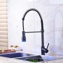 LED Color Changing Весной Кухонный Однорычажный Раковина Краны На Бортике Pull Down Свет RGB Смеситель Для Кухни