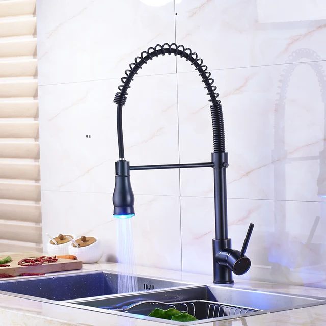 Cheap LED Color Changing Single Lever Spring Kitchen Sink Taps Deck Mounted Pull Down RGB Light Kitchen Faucet Cheap LED Color Changing Single Lever Spring Kitchen Sink Taps Deck Mounted Pull Down RGB Light Kitchen Faucet