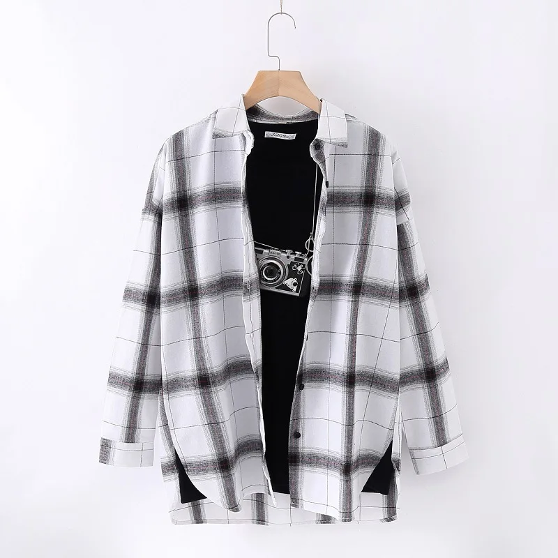 

Women Plaid Shirts Japanese style loose Spring Long Sleeve Blouses Flannel Plaid Shirt Casual Female Plus Size Blouse Tops Shir