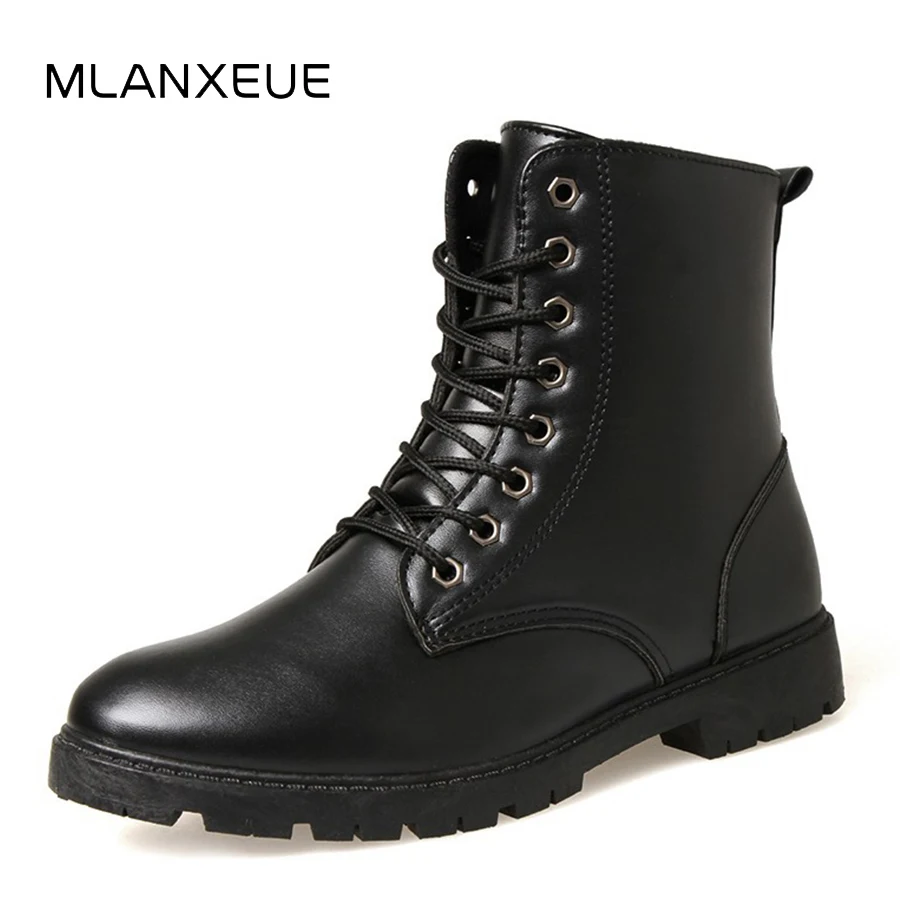 

MLANXEUE Fashion Leather Men Martin Boots Shoes Men Lace-up Hight-cut Male Shoes Non-slip Man Snow Boots Autumn Winter Boots