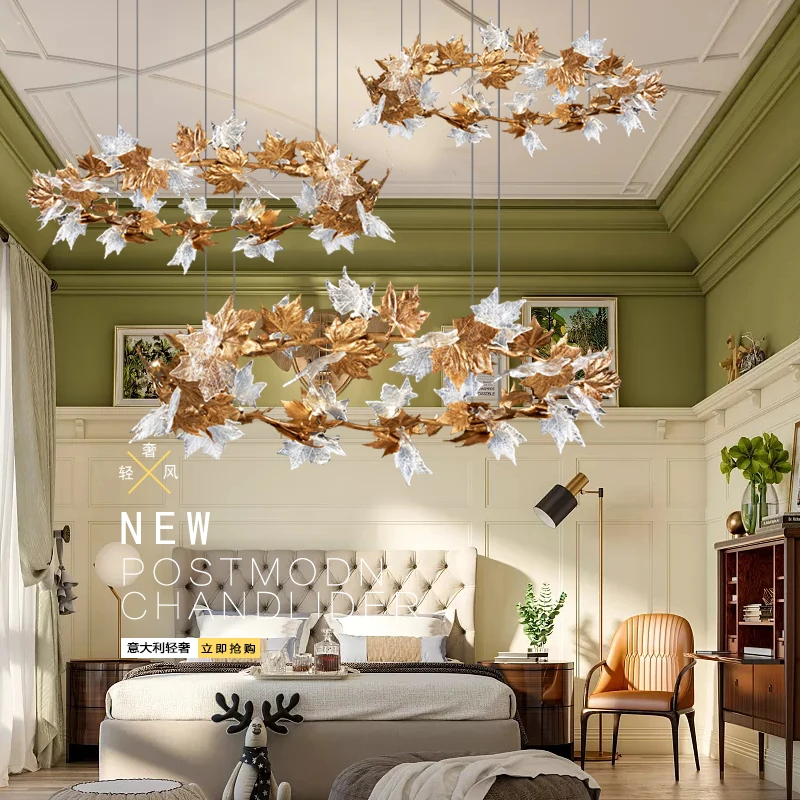 

Modern Copper Maple Leaf Led Pendant Lights Lustre Crystal Living Room Led Pendant Lamp Designer Led Pendant Light Fixtures