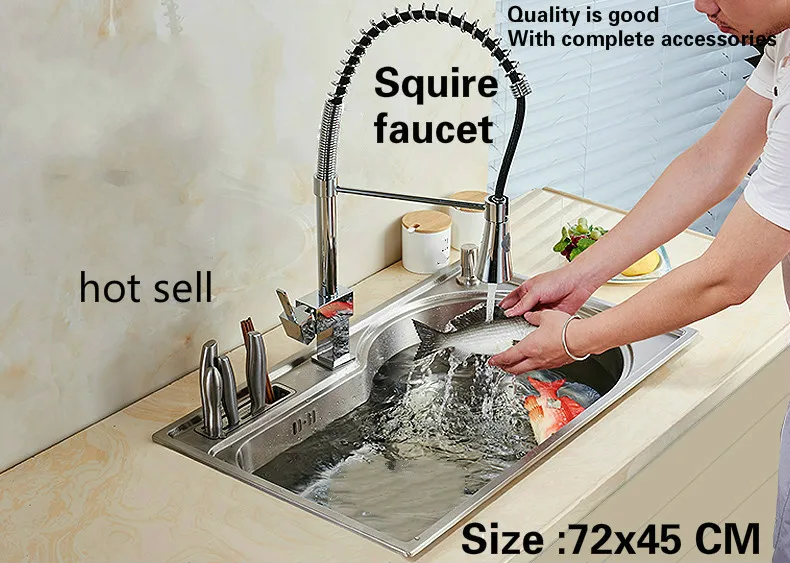 

Free shipping Household multifunction luxury kitchen single trough sink do the dishes 304 stainless steel big hot sell 72x45 CM