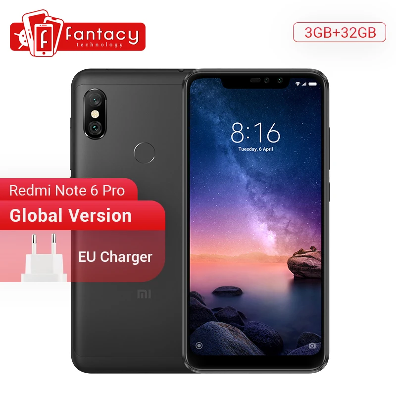 

In Stock Global Version Xiaomi Redmi Note 6 Pro 3GB 32GB 6.26" Screen 20M+12M Camera Smartphone Snapdragon Octa Core Moble Phone