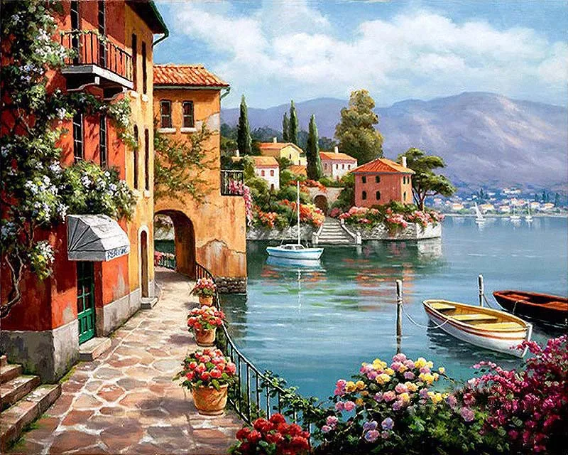 

Hand Painted Venice Resorts Modern Seascape Canvas Wall Painting Home Decor Living Room Oil Painting No Framed Art Gifts