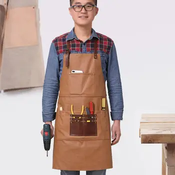 

1Pc Waterproof Unisex Waxed Pockets Canvas Apron for Woman Men Chef Waiter Cafe Shop BBQ Hairdresser Woodworking Painting Aprons