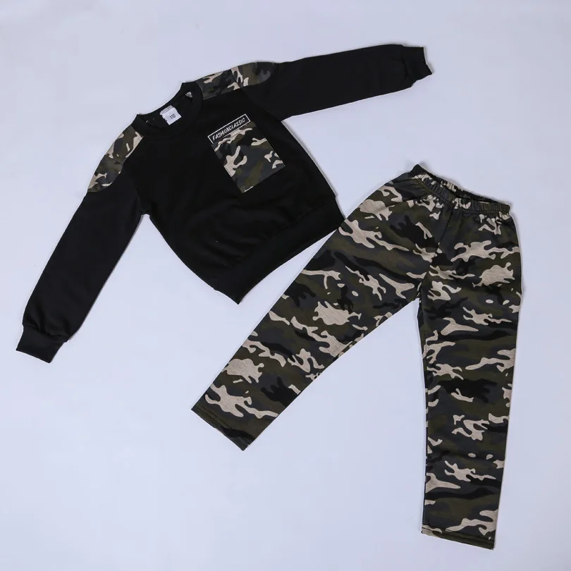 

2019 New Big Boy Casual Spring And Autumn Suit Children's Camouflage Boy And Girl Two-piece