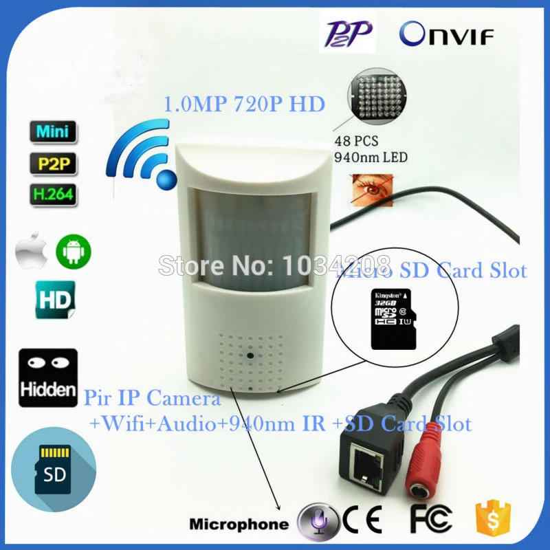 

720P Wireless Mini Network Camera 940nm IR Night Vision Indoor Security CCTV Pir Wifi Pin hole Lens IP Camera With SD Card Slot