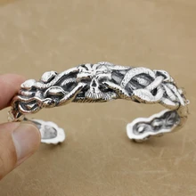 925 стерлингового серебра змеи на черепе мужской байкер рок браслет в стиле панк 9B009 Fit 6,0~ 7,5 дюймов запястье