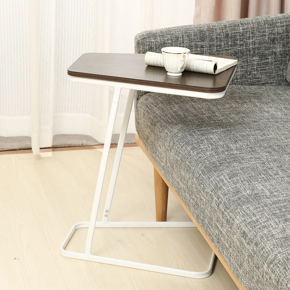 C Shape Small Side Computer Tray Table for Living Room / Bedroom Toughened Wood Top