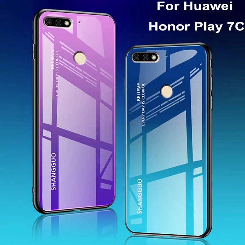 Tempered Glass Case For Huawei Honor Play 7C Luxury Gradient Back Cover Phone Cases 7 C Play7c LND-AL30V shell | Мобильные телефоны