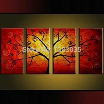

Hand Painted 4 Piece Abstract Modern Canvas Art Picture Tree Wall Decor Oil Paintings For Living Room Set