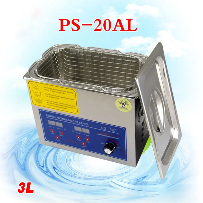 

1PC PS-20AL Adjustable Power 50-120W Digital Heated and Timer Ultrasonic Cleaner 3L with Free Basket