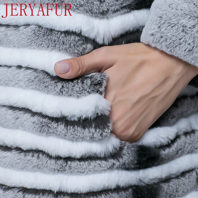 JERYAFUR2017 Русская женская зимняя шуба пальто с мехом кролика рекс лисы одежда