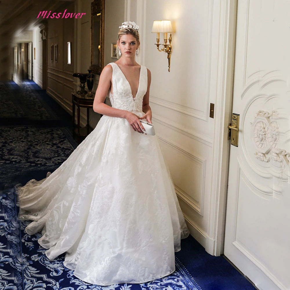 

Robe de mariee Sexy V-neck backless Bride Wedding Dress 2019 new A-line Bridal Gown Luxury lace Embroidery vestidos de noiva
