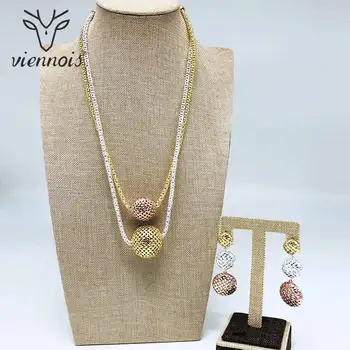 

Viennois New Mix Color & Gold Color Dangle Earrings Ball Pendent Necklace Set For Women Metal Party Jewelry Set