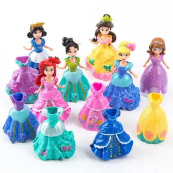 

6Pcs Princess MINI FIGURE Dolls with Magic Clip Dress Kids Girls Xmas Toys Gifts