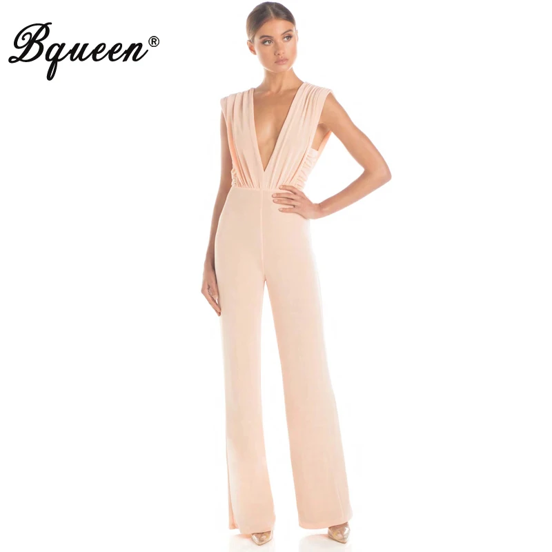 

Bqueen New Women Fashion Office Lady Sexy Deep V Sleeveless Backless Long Pants Party Club Bodycon Casual Jumpsuit 2019