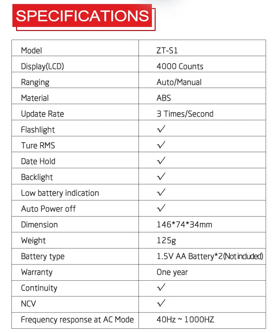 Карманный мини-цифровой мультиметр True-RMS 4000 отсчетов бытовой Тип Автоматический цифровой высокоточный ZT-S1