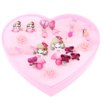 

7 Pieces Fashion Girls Dress Up Rings with 4 Pair Earrings Pretend Play Toys