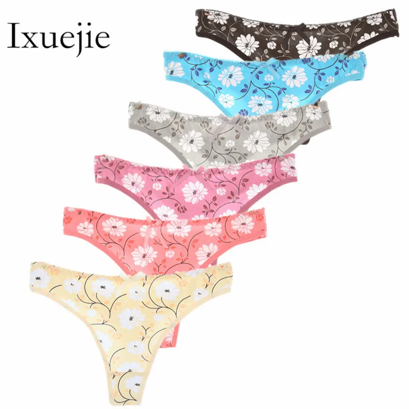 6pcs/lot Flower Printed Sexy G String Women Fashion Printed Thongs