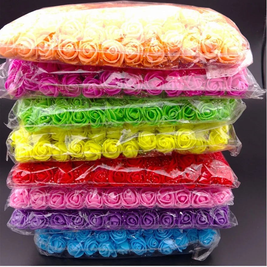 Sale!! 2.5cm head Multicolor PE Rose Foam Mini Flower Bouquet Solid