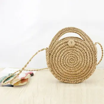 

2019 Newest Hot Women Lady Straw Bag Rattan Woven Round Cosmetic Bags Knitted Beach Messenger Bag