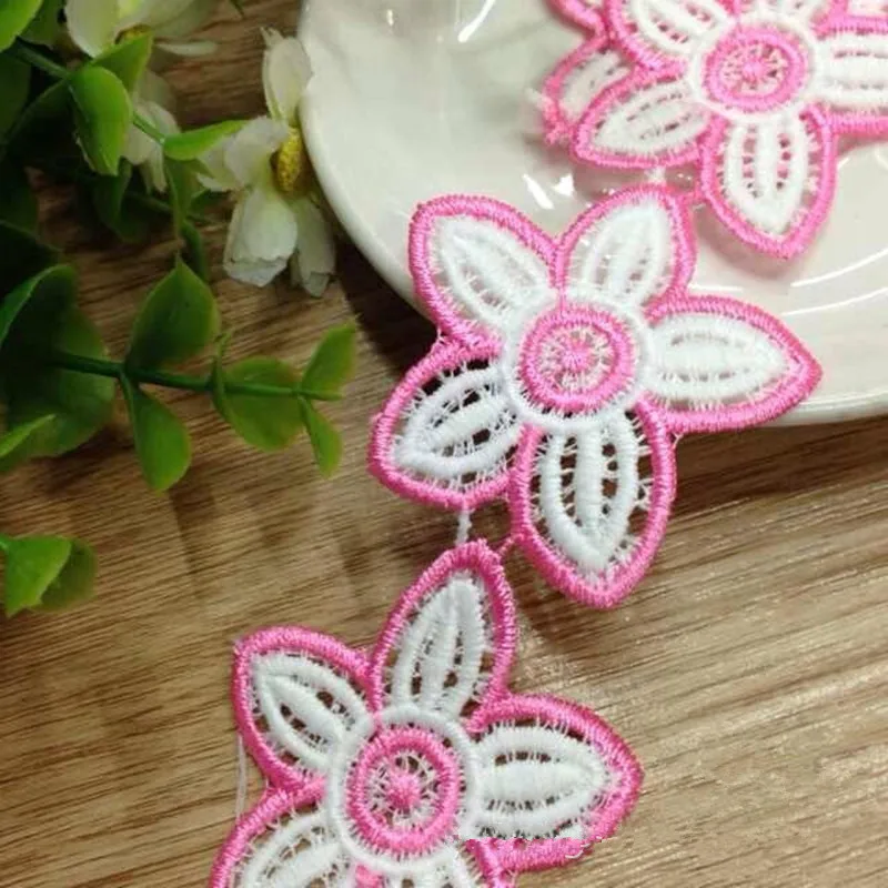 1 Yrd Embroidered 5-petal Star Flower Hollow Out Applique Trim 1136 Pink DIY Craft NEW | Дом и сад