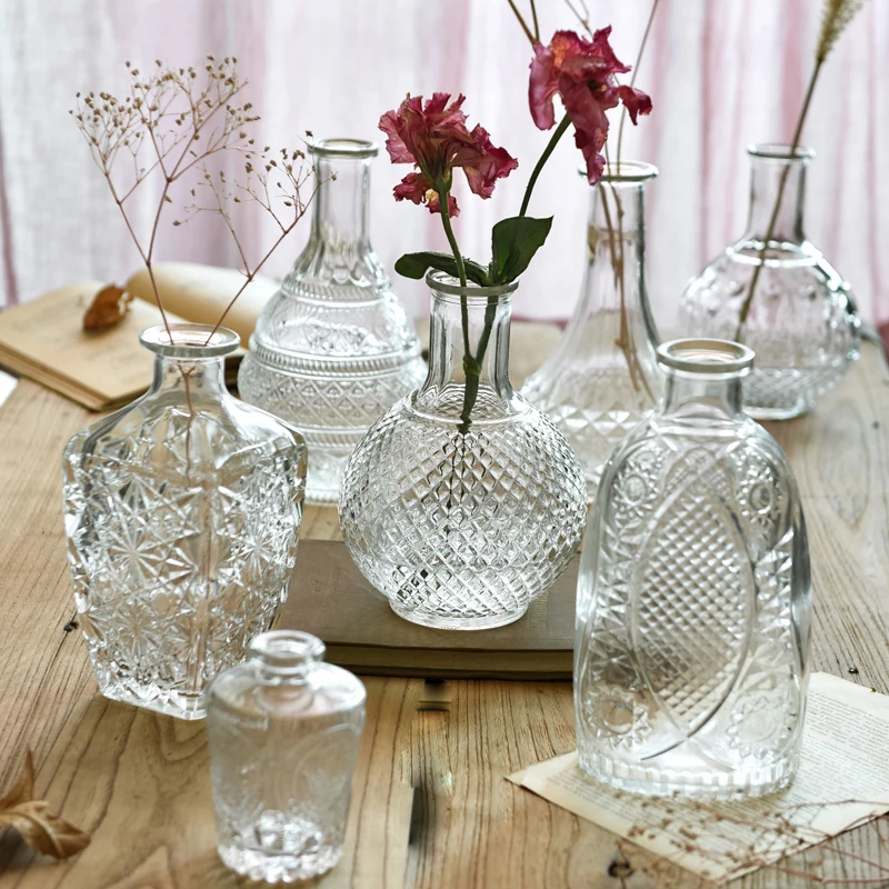 Europe Transparent Glass Vase Tabletop Mini Vases Dry Flowers