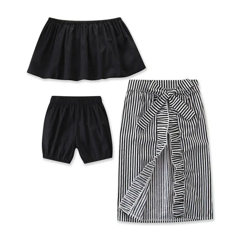 

3pcs Set Newborn Toddler Infant Baby Girl Clothes Off Shoulder Crop Tops+Short Pants+Stripe Cloak Outfit