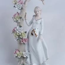 Фарфоровая Ретро скульптура для девушек, ходячих собачек, керамическая фигурка Белль и цветы, украшение, искусство и ремесло, орнамент, аксессуары