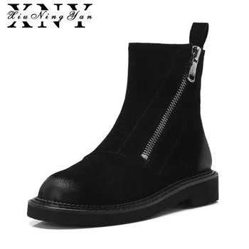 

XiuNingYan Women Wedges Platform Boots 2018 Fashion Side Zipper Plush Ankle Boots for Women Genuine Leather Autumn Winter Boots
