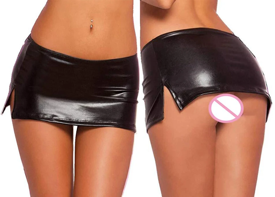 

Women's PVC Leather Wet Look Mini Skirt Clubbing Pole Dance G-string,Extra Short Dress Clubwear,Sexy Lingerie
