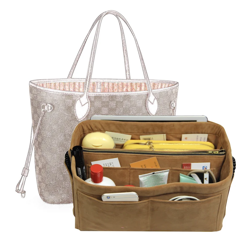 Us 25 83 30 Off Customizable Velvet Bag Organizer Tote Purse Insert Cosmetic Makeup Diaper Belongings Multi Pocket In For