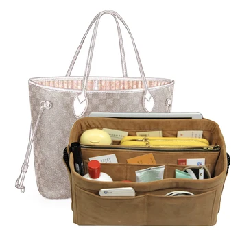 

Customizable Velvet Bag Organizer Tote Purse Insert/Cosmetic Makeup Diaper Belongings/Multi Pocket Bag in Bag Organizer For Tote